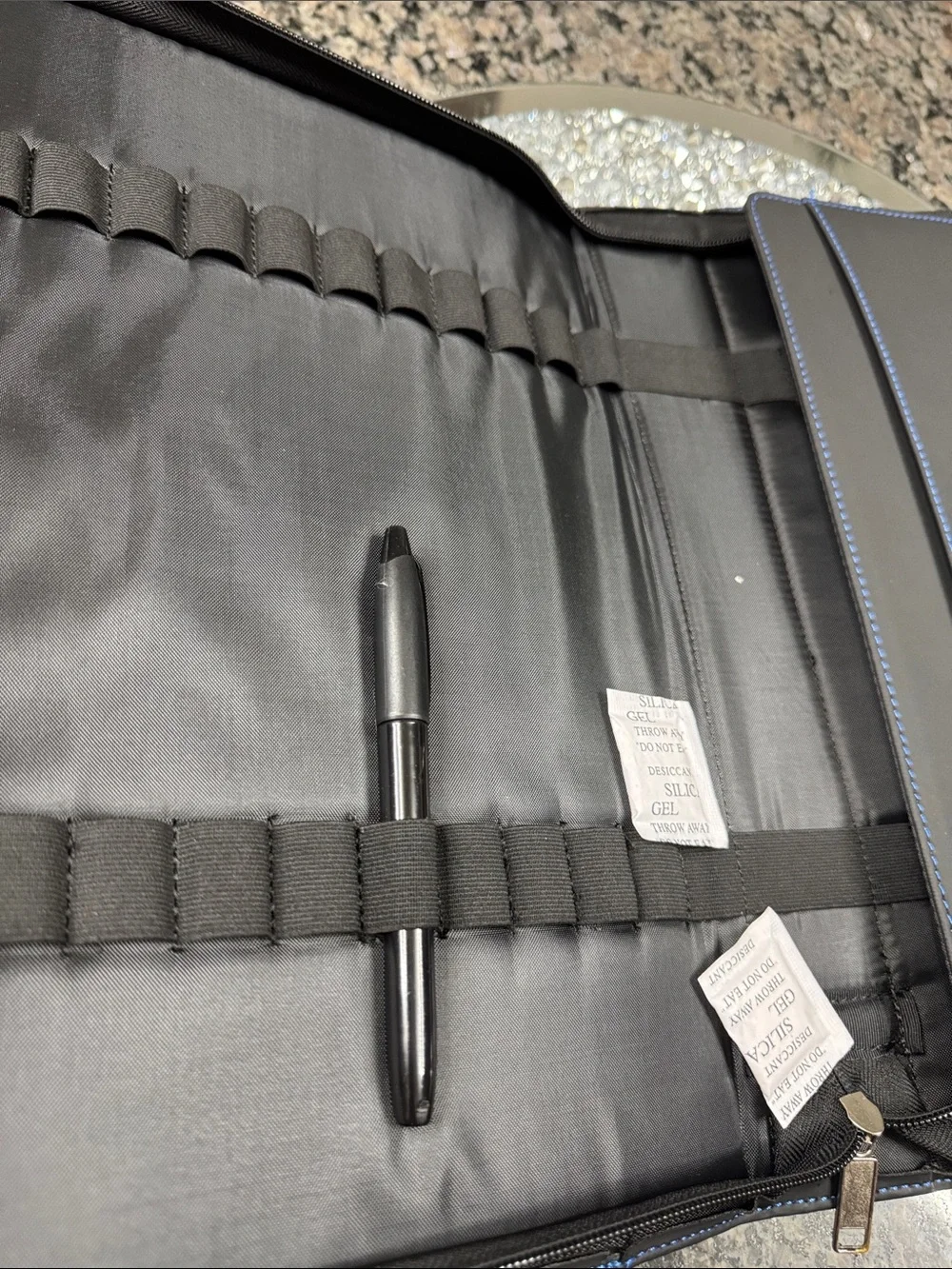 Pilot writing Black Portfolio Folder with Blue Stitching NWT